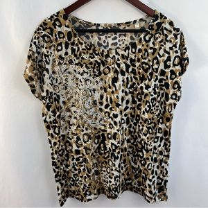 Chicos 2 Zenergy Top Womens XL Animal Print Graphic Cotton Rhinestones